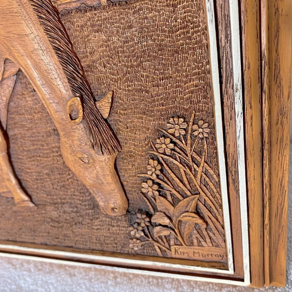 Vintage  Creative Carvings Kim Murray Horse Landscape Carving Wood Wall Art - Picture 5 of 15